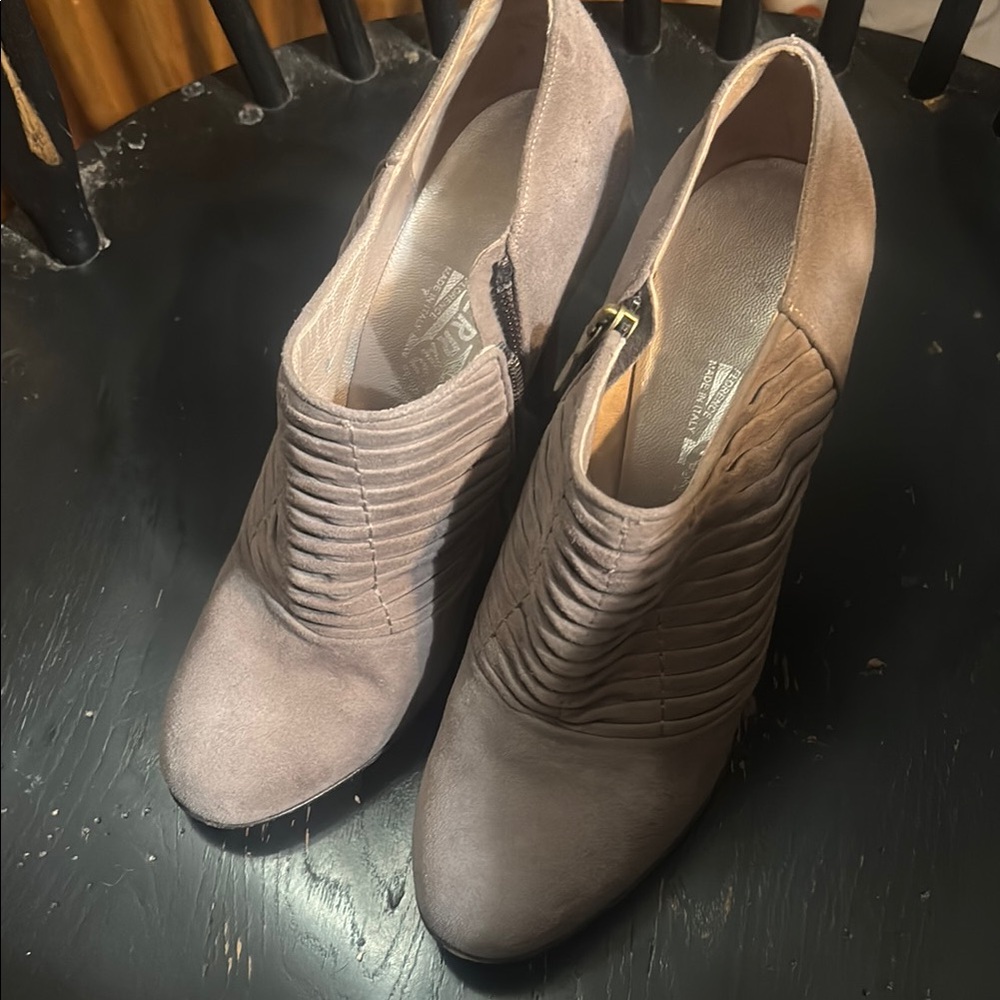 Salvatore Ferragamo Tan Ankle Booties with Suede Texture